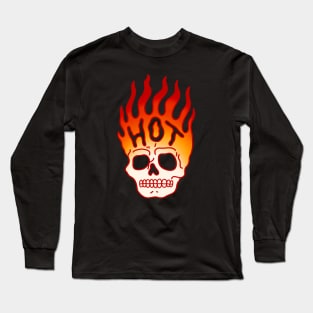 Skull Fire Flames Retro Tattoo Long Sleeve T-Shirt